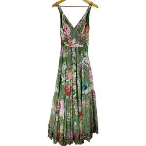 Hemant & Nandita Floral Maxi Dress M Fairycore Boho Tiered Embroidered Romantic